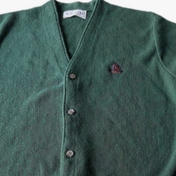 Izod Vintage Men's (Medium) Dark Green Eclectic Grandpa Preppy Cardigan Sweater - Picture 8 of 12